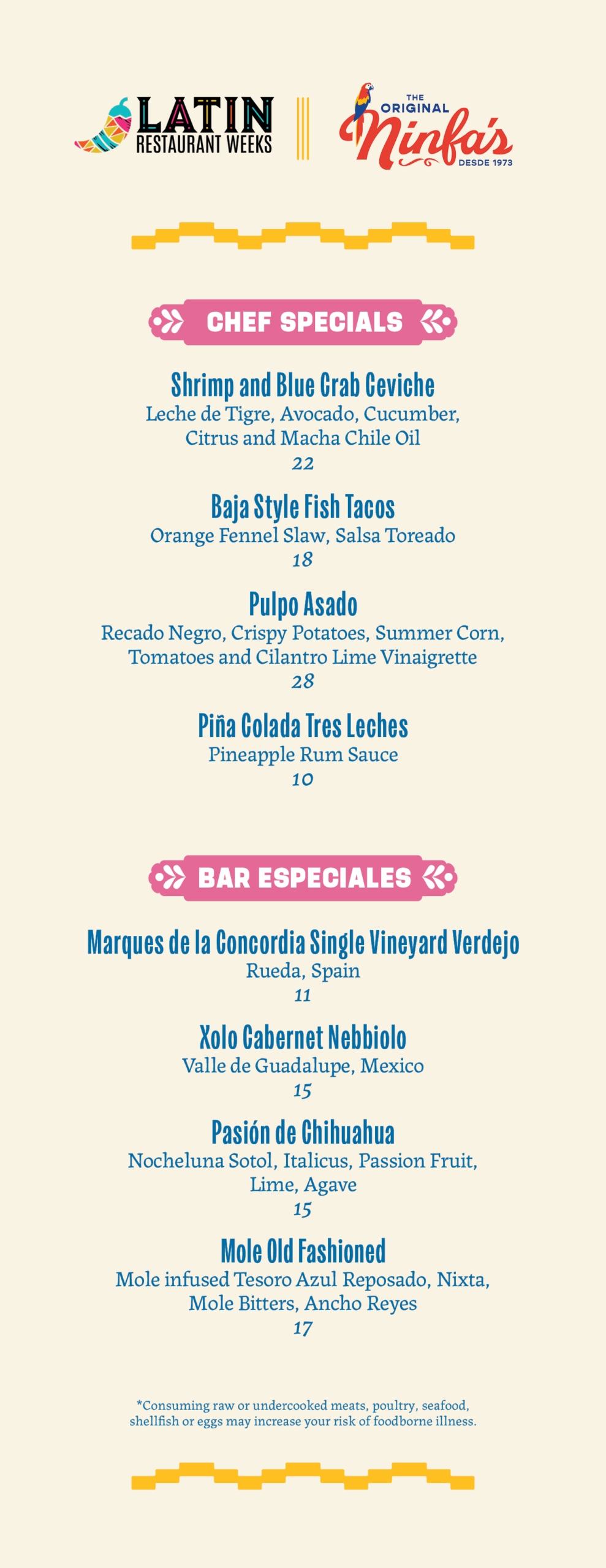 Latin Restaurant Weeks Menu 2
